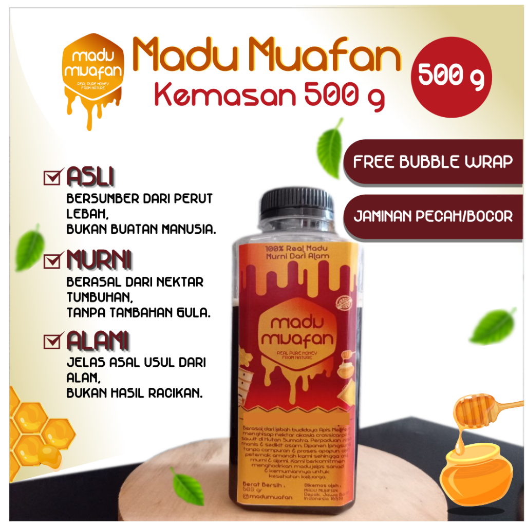 

Madu Muafan Kemasan 500 g. 100% ASLI MURNI ALAMI Real Pure Raw Honey Nektar Organik