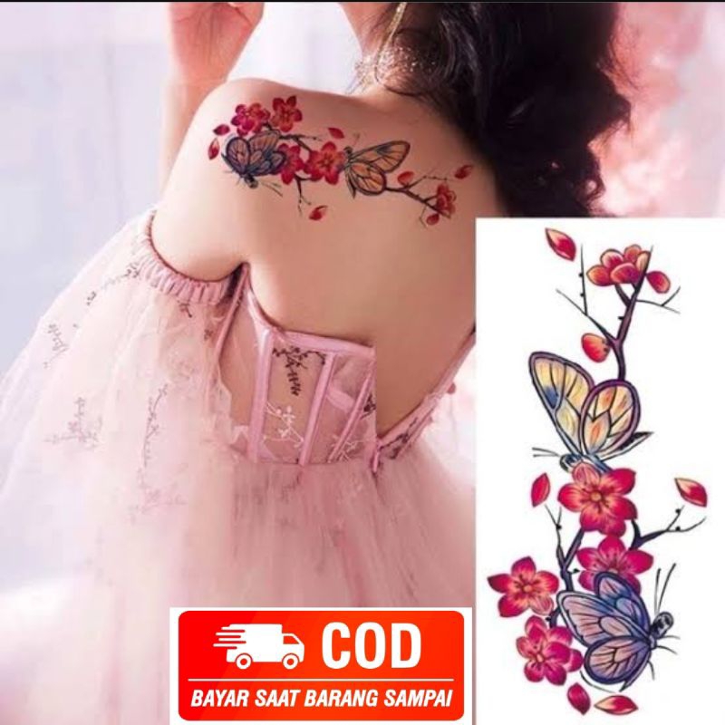 Tato Temporer Tattoo Temporary Setengah lengan Tangan Tahan Air Anti Air Sementara Seri QC-653 BUNGA