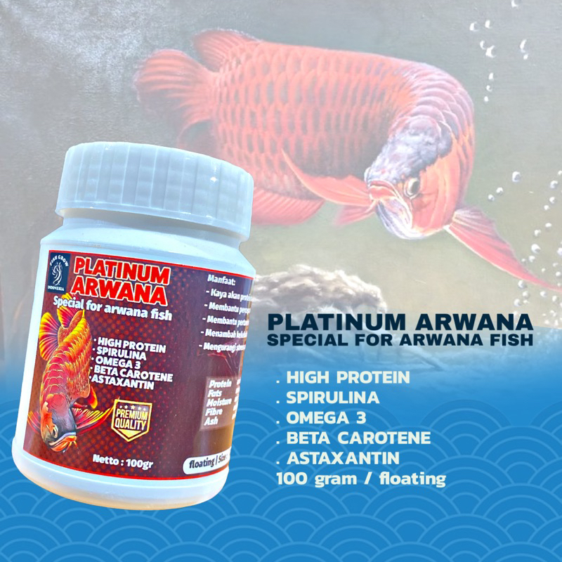 PELET PAKAN IKAN ARWANA PLATINUM SUPER RED GOLDEN RED 100GR FLOATING FISH GROW