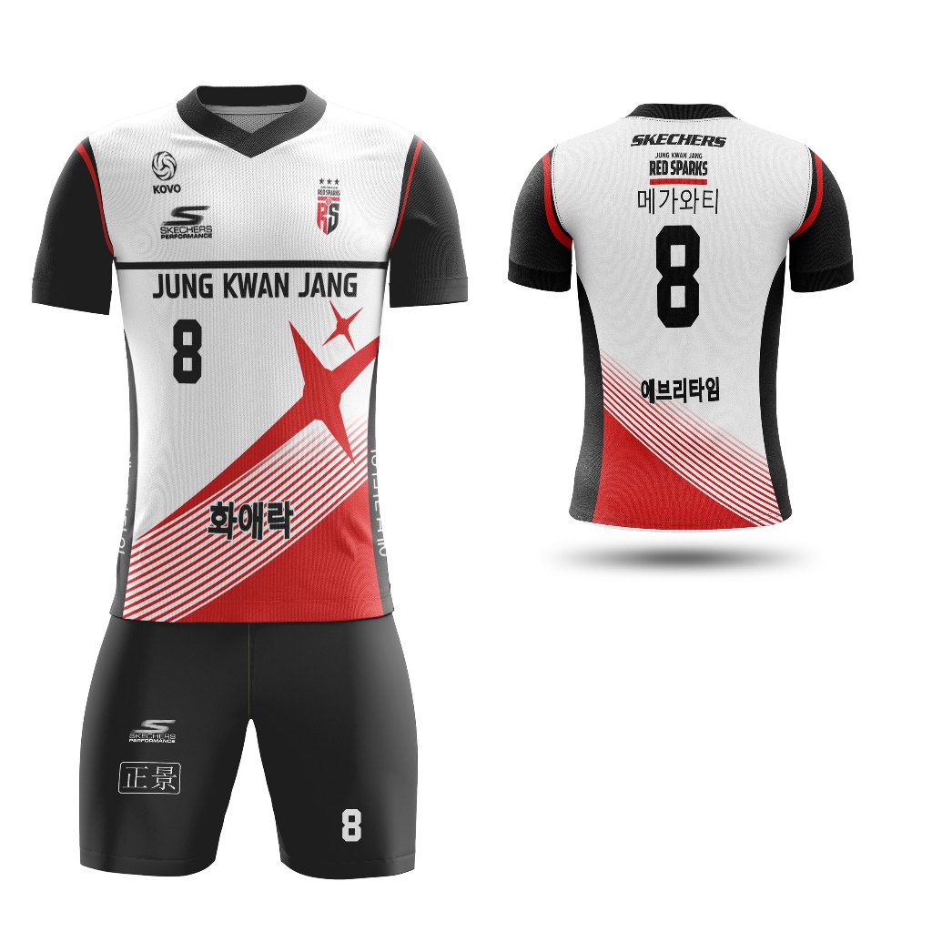 Baju Kaos Jersey Voli Volly Red Sparks Korea Putih Merah Pria Free Custom Nama Full Printing