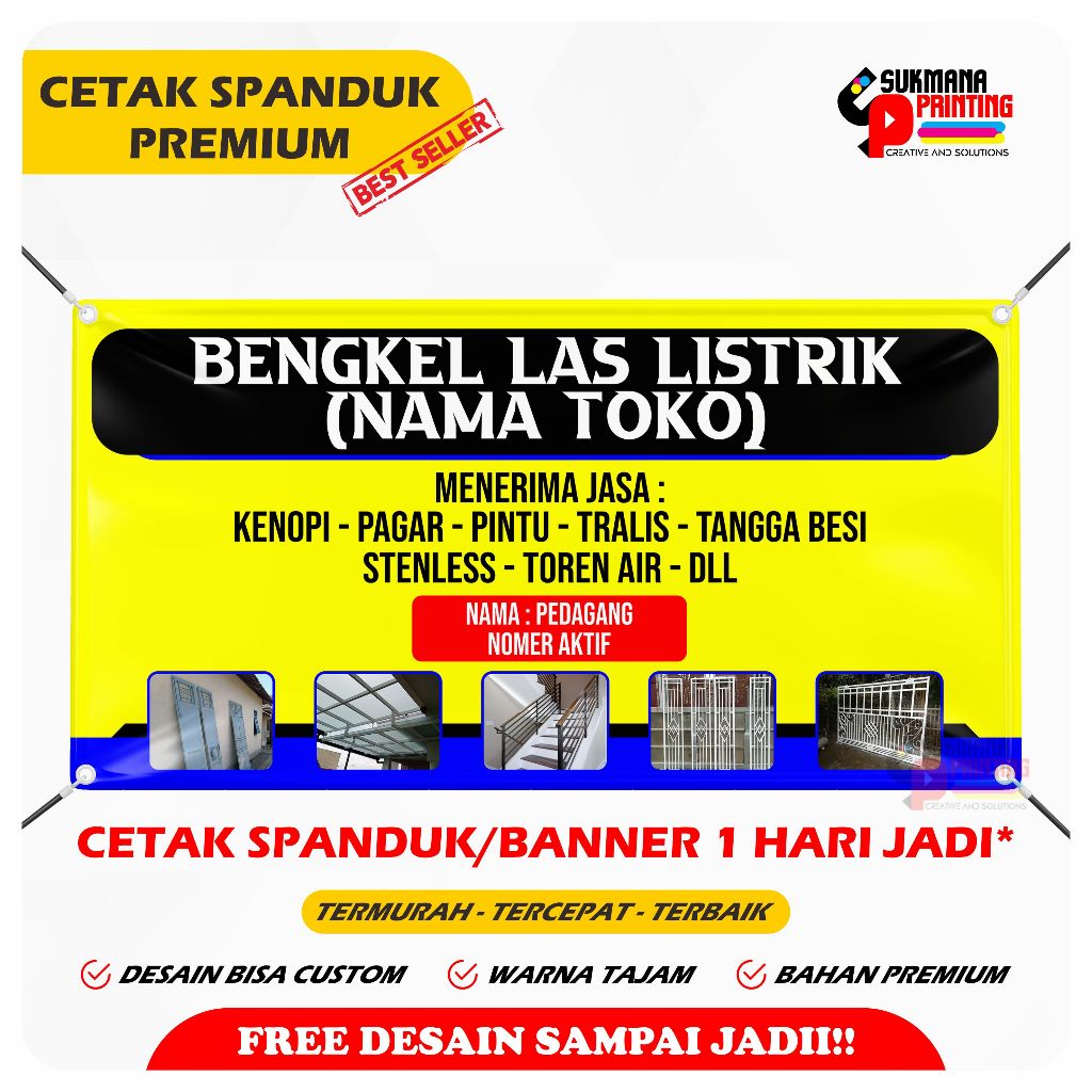 CETAK SPANDUK BANNER BENGKEL LAS KANOPI LAS PAGAR LAS PINTU JASA LAS