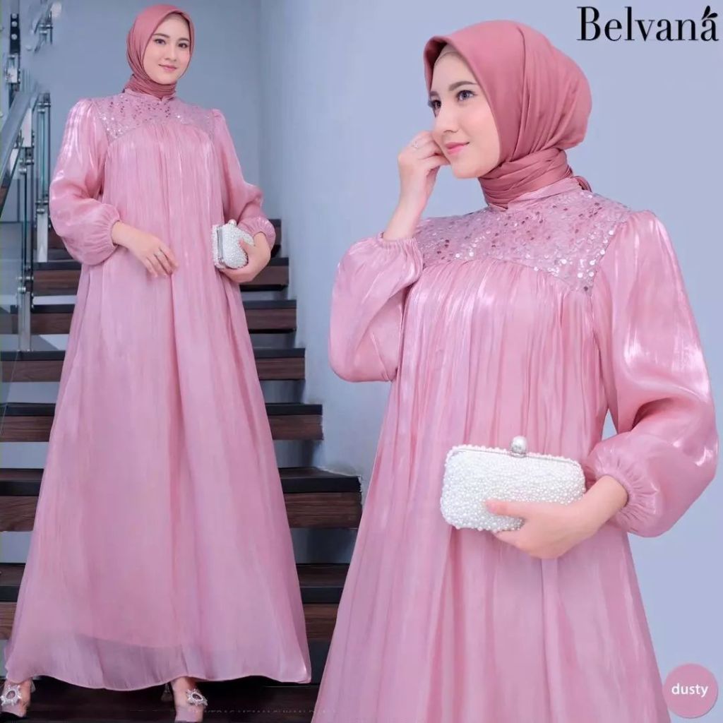 Belvana dress gamis kondangan maxy Baju muslim perempuan Fashion wanita muslimah terbaru bahan shimm