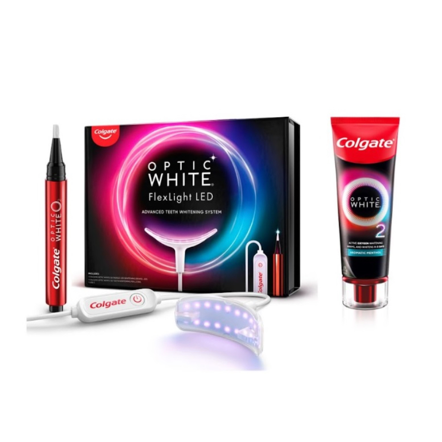 Colgate Optic White FlexLight LED Advanced Teeth Whitening System + Colgate Optic White O2 Toothpast