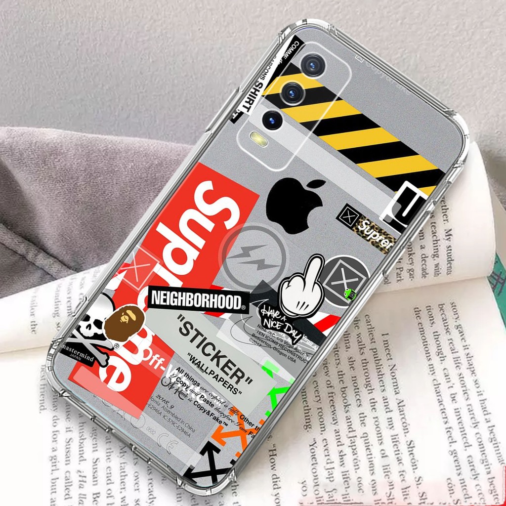 Softcase VIVO Y20 / Y12S  - Clear Case  MOTIF  ( BRANDED ) - Anticrack - Case Bening Terbaru