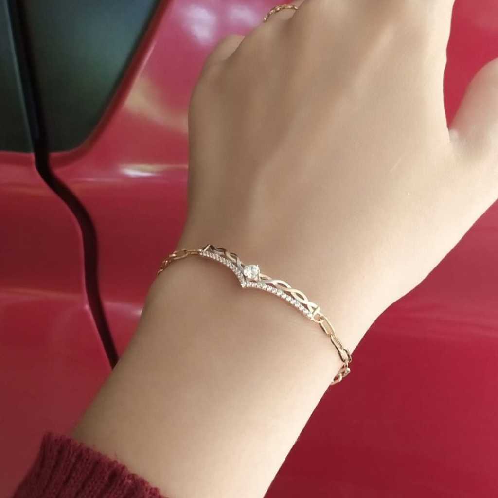 Gelang Tangan Wanita Emas Asli Gelang Tangan Rantai Murah Model Aurel Mahkota Emas Premium Kado Gela