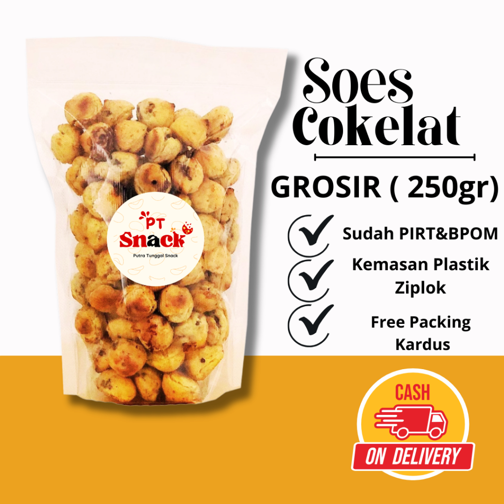 

[ PT SNACK ] Soes coklat & vanilla 250 gr kue bersalut coklat aneka kue kering mini