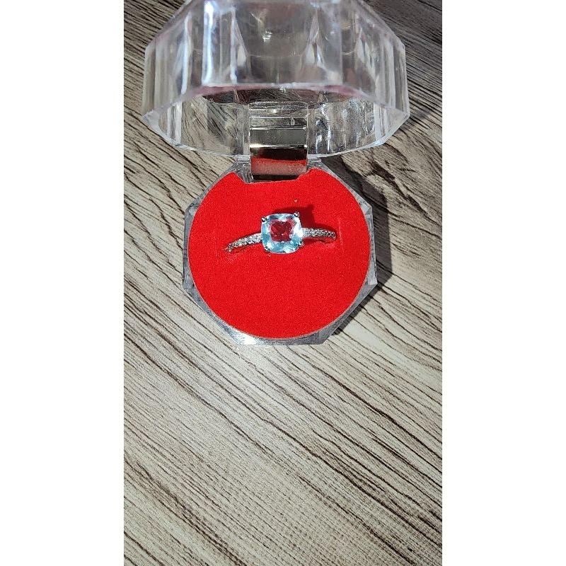 blue topaz ring emerald cut