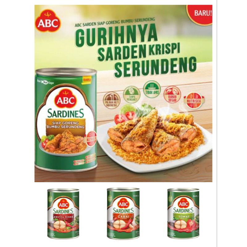 

Sardines / Sarden / dencis / Asahi / Maya / Botan / Bantan / Sarden ABC Siap Goreng Bumbu Serundeng/Tomat/cabai/ekstra Pedas 400/425g