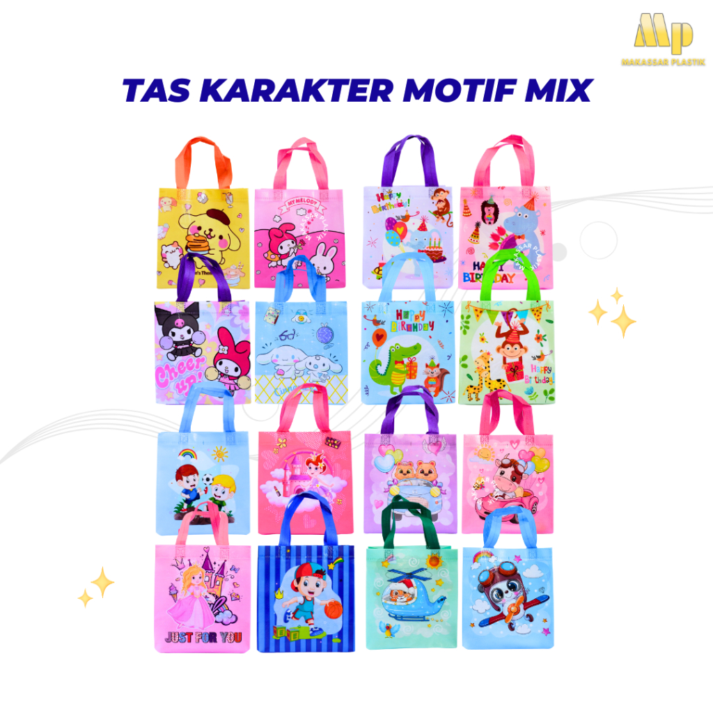 

Goodie Bag Karakter Motif Mix 21x22,5x11cm @12 Pcs