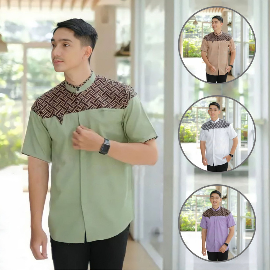 Baju Koko pria lengan pendek Kobata premium new motif terbaru hijau sage