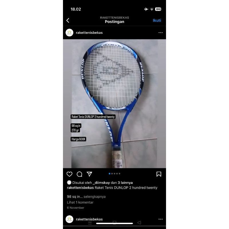 raket tenis dunlop 2 hundred twenty