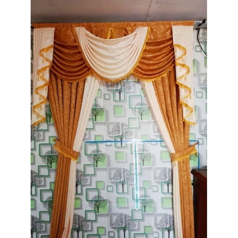 Gorden mewah poni gelombang spanyol Tirai Jendela Ruang Tamu Korden Rumbai Manik manik Mewah