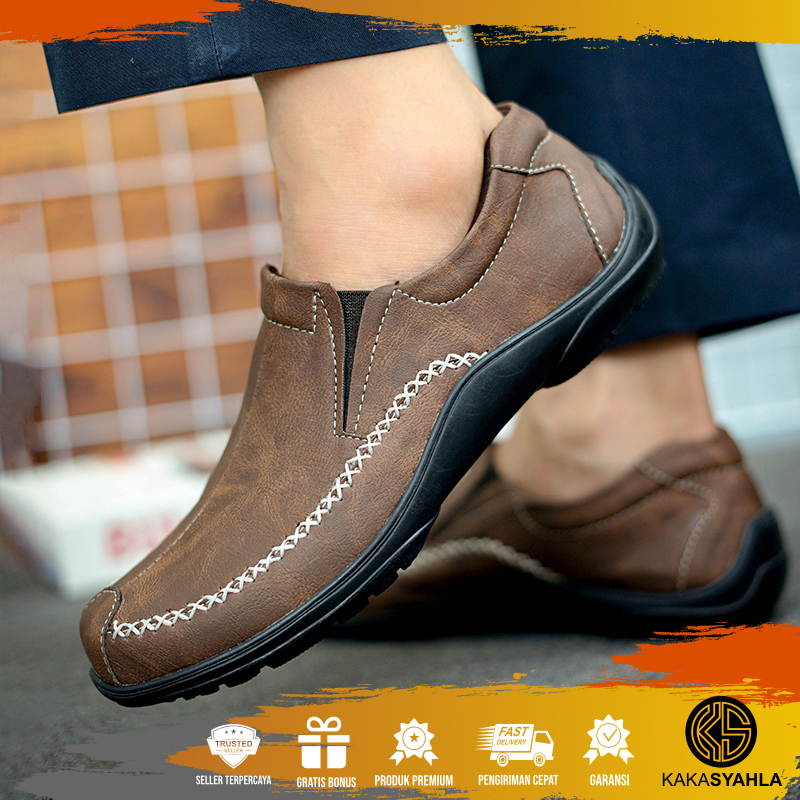 KS x GUNDALA - Sepatu Pantofel Fladeo Slip On Pria Kerja Kasual Kantor Dewasa Laki Laki Remaja Kulia