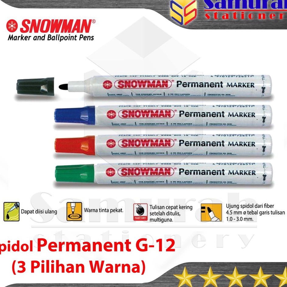 

Terkini Spidol Permanent Snowman Marker G-12 Pcs / G12 Permanen Besar G 12 Hitam Biru Merah Hijau