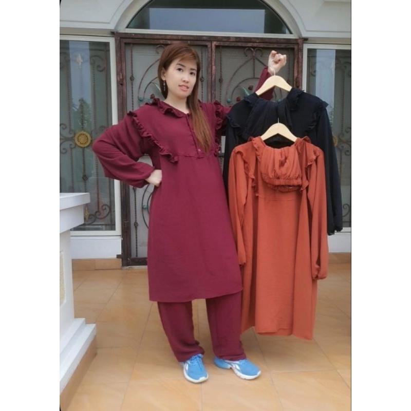 Tunik One Set Setelan Tunik Terbaru Dan Celana Kulot Bagus Jumbo
