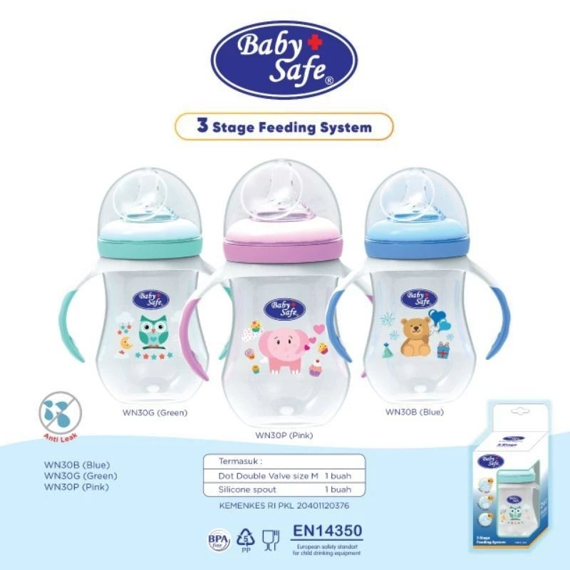 Baby Safe 3 Stage Feeding System With Handle Botol Susu Bayi Dengan Pegangan 3 Tahapan Dot dan Spout