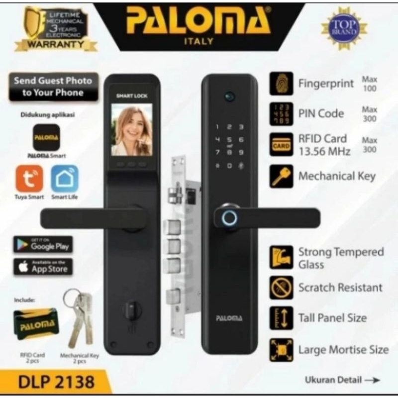 SMART DOOR LOCK PALOMA DLP 2138 BLACK KUNCI PINTU KAMERA DIGITAL SMART HOME WIFI