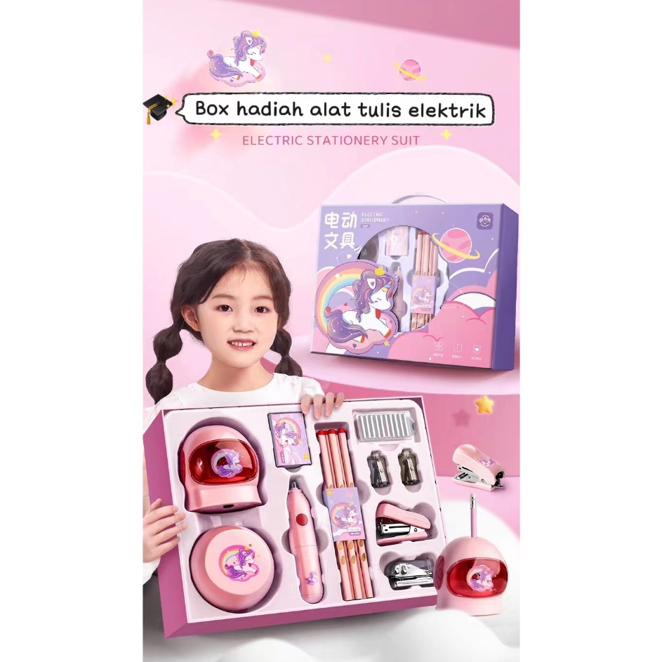 

➧➣✩✸ Electric Stationery Set / Set Alat Tulis Elektrik Rautan Penghapus Vacuum Pensil 11 In 1