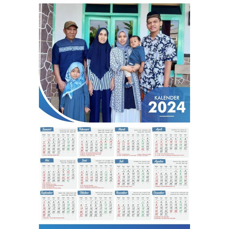 

Kalender dinding 2024 costume foto dan tulisan dengan klip seng