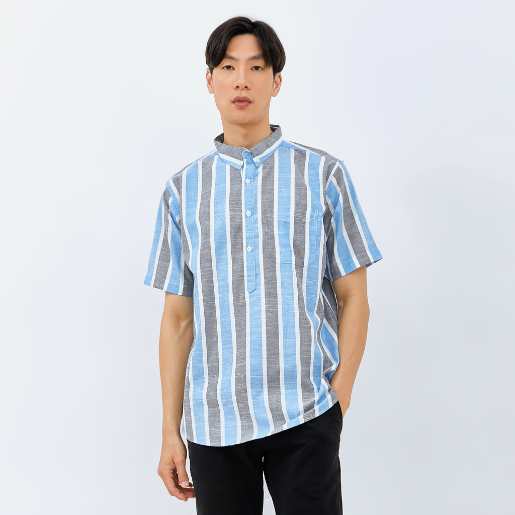 M231 Kemeja Pria Stripe Pendek Biru 3139B