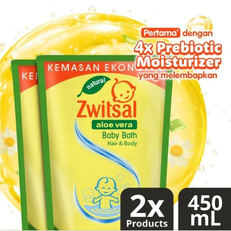 Zwitsal Baby Bath Hair and Body Sabun Mandi Bayi Cair 2 in 1 Natural Aloe Vera 450ml Kemasan Hemat (
