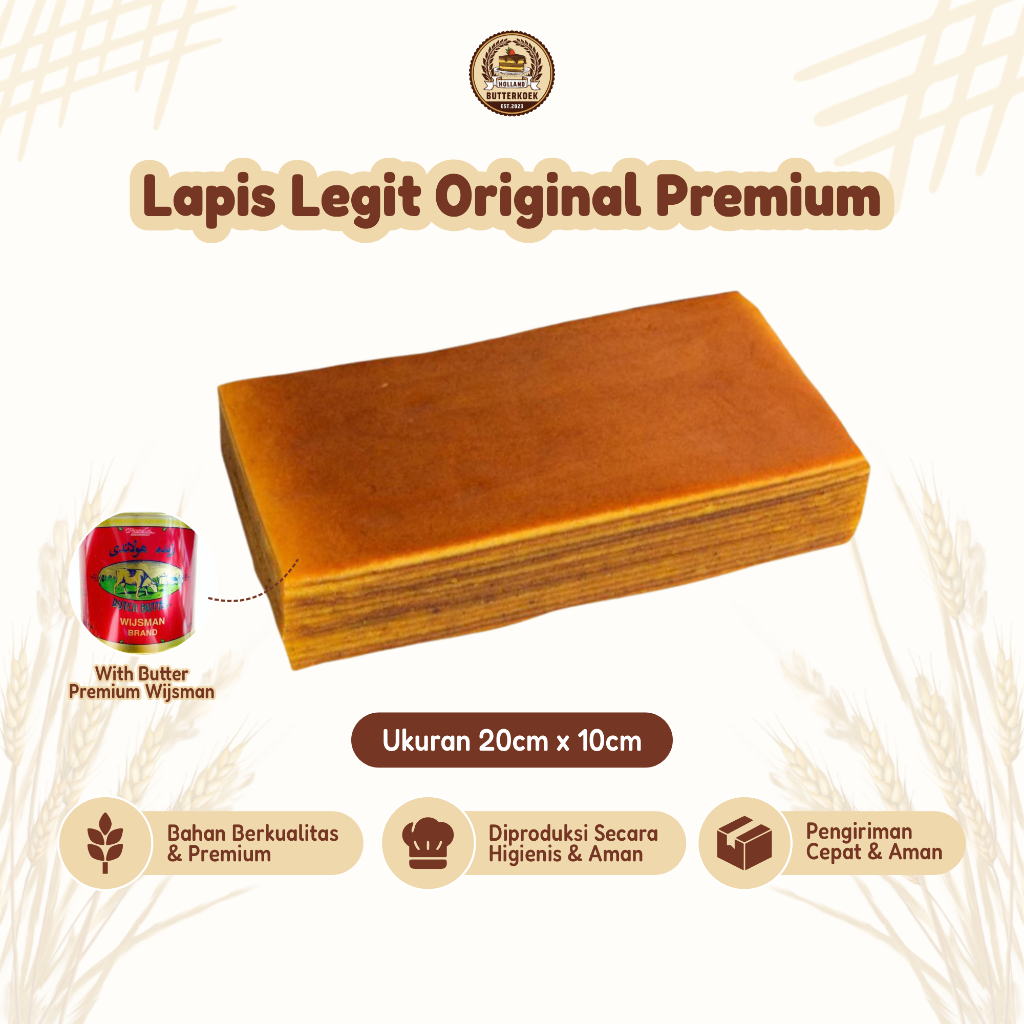 

Lapis Legit Premium Rasa Original Moist Full Wisman Butter Ukuran 20cm x 10cm