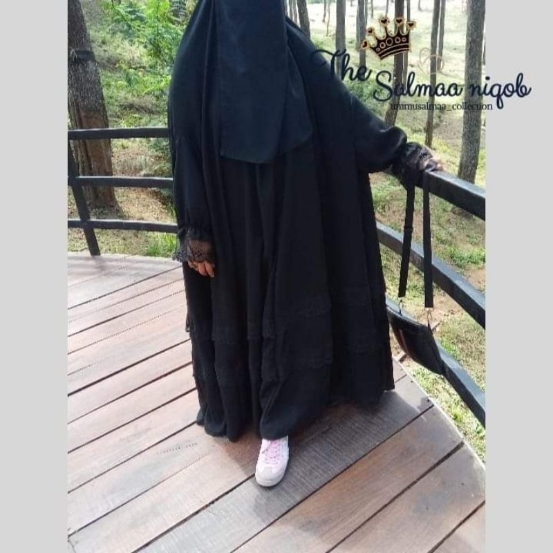 Khimar Floor Queen renda jetblack