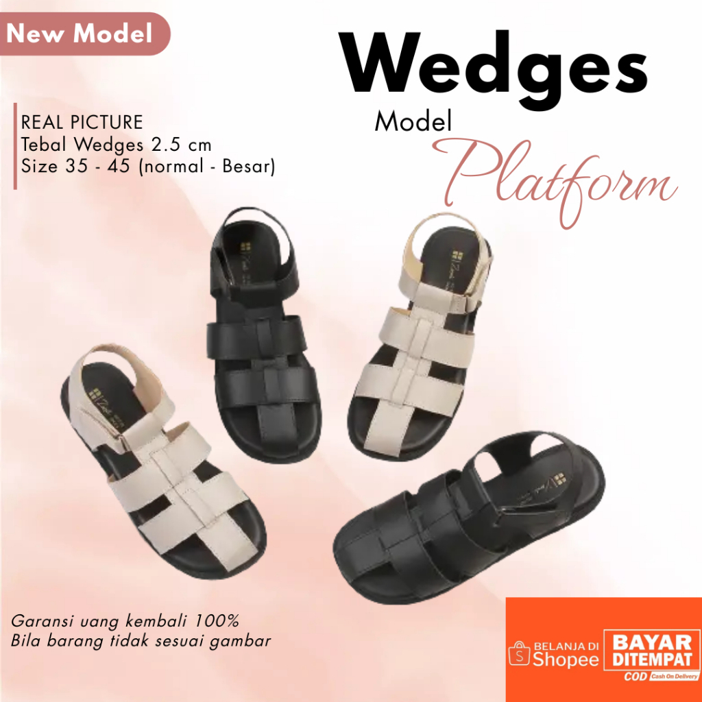 Zavatu Sendal Wedges Platform Wanita Kulit Big Size Tipe 458 Ukuran 35 36 37 38 39 40 41 42 43 44 45