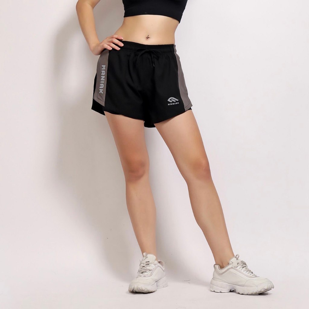 MANIAK Celana Pendek Olahraga Running Pria Wanita Unisex Bawahan Lari  2in1 Sport Gym Bulutangkis Volly Jogging Fitness (RUN-02)