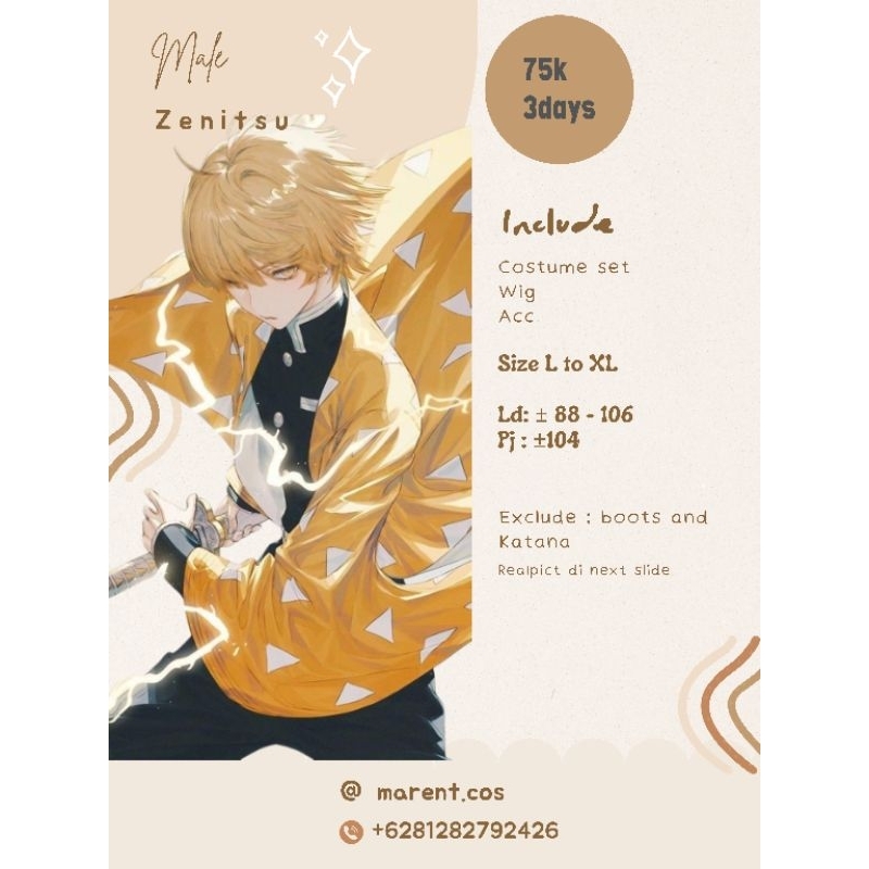 RENTAL COSTUM COSPLAY ZENITSU