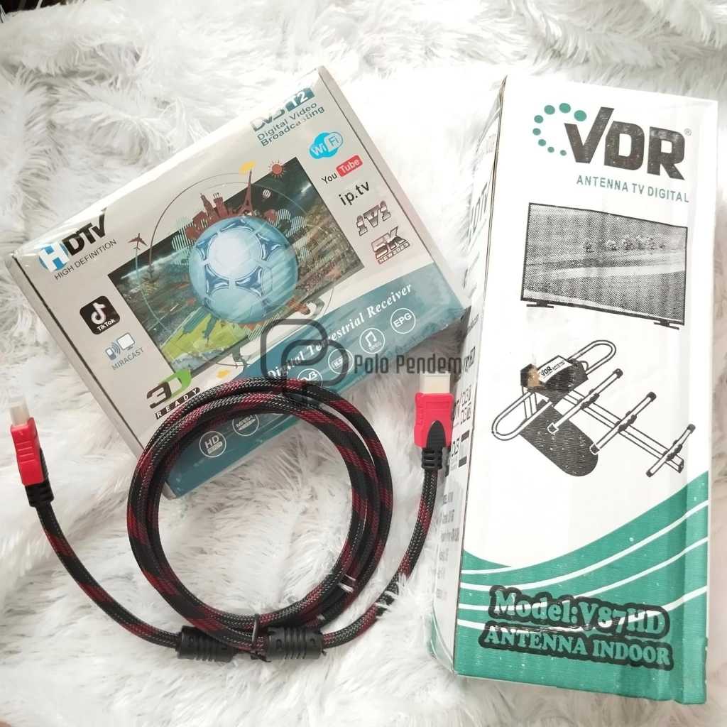 Paket STB Set Top Box HDTV DVB T2 Full HDTV Digital Analog + Kabel HDMI Premium Quality + Antena VDR