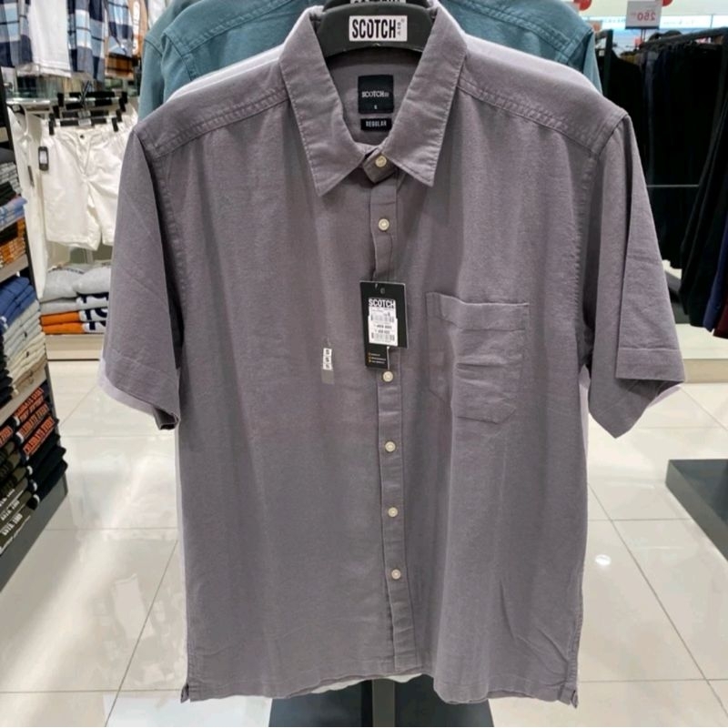 Kemeja scotch pria polos bahan linen berbagai varian warna