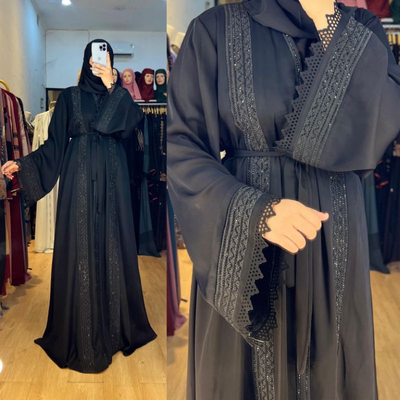 Baju kondangan wanita Abaya Arab terbaru hitam original Mesir 2024