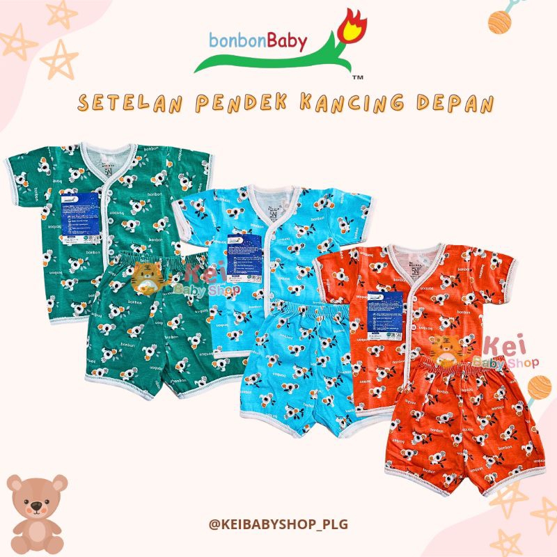 Bonbon Setelan Pendek Pendek Kancing Depan / Setelan Baju Bayi Newborn