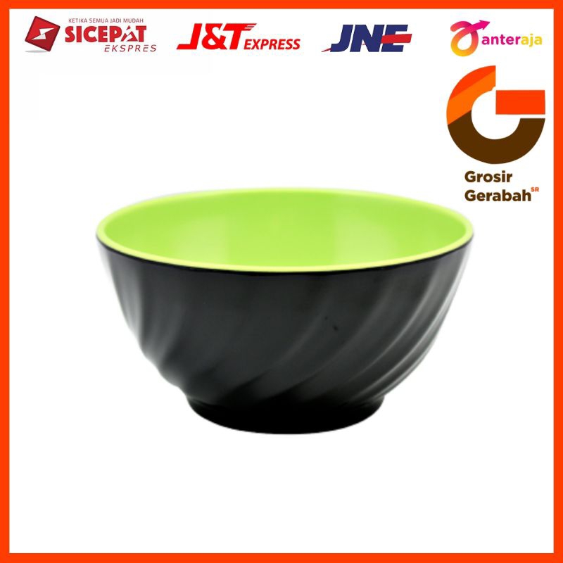 mangkok ulir miring melamin golden dragon 2 warna hitam hijau 7",6" dan 5"