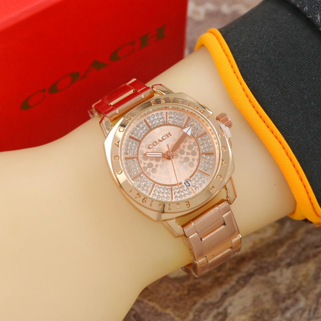 Jam Tangan Wanita Coach Analog Tali Rantai 065 - Free Box Ori