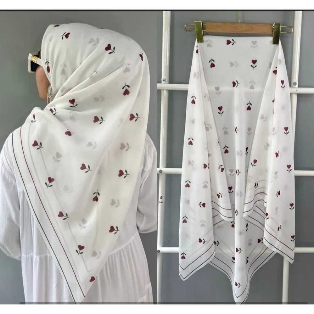 Hijab Segi Empat Motif Tulip Putih