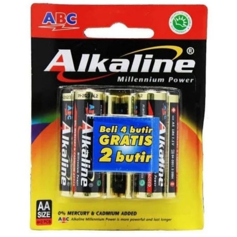 Batre Alkaline ABC  AA(4+2) /  Pack isi 6 pcs battery / baterai ABC Alkaline A2 ORIGINAL