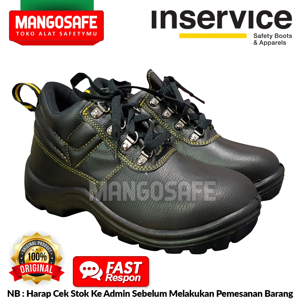 INSERVICE G5 Hitam Sepatu Semi Boots Proyek / Safety Shoes Slip on Kerja Pabrik Kebun Tambang Konstr