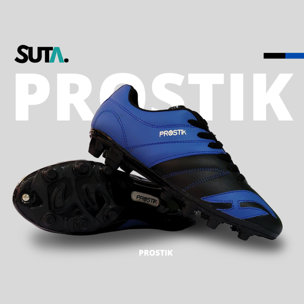 SUTA Sepatu Bola Pria Dewasa Kulit Asli PROSTIK Legend HItam Biru Premium Ukuran Jumbo Bayar Ditempa