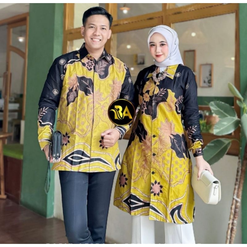 BYAN Batik Couple Lapis Terbaru Kemeja Batik Pria Lengan Panjang Dan Atasan Tunik Batik Asli Katun H