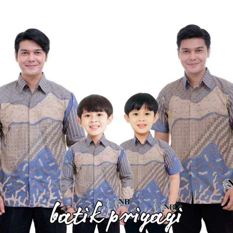 Kemeja Batik Anak Laki laki Warna  Ice Baby Blue Biru Muda Batik Pria Dewasa Couple Batik Ayah dan A