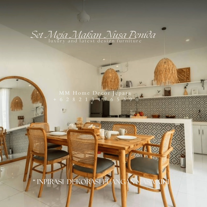 Meja Makan set Kursi 6 Nusa Penida minimalis modern terbaru dari MM Home Decor material kayu jati so
