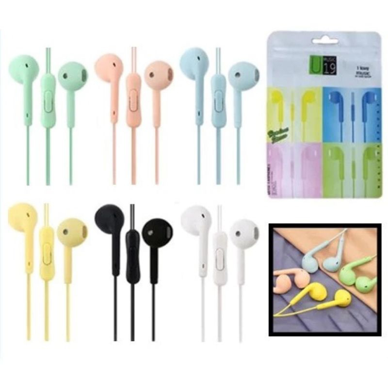 HEADSET MACARON U19 Hifi Stereo Extra Bass Handsfree Matte Colorfull Earphone Jack 3.5mm With Mic HF