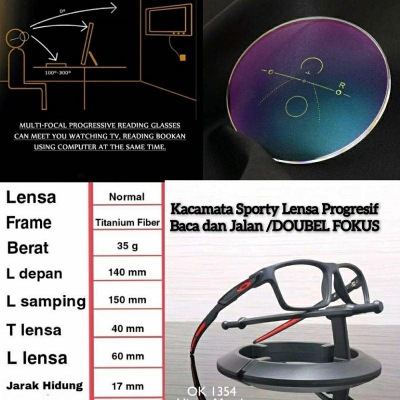 Kacamata Sporty Progresif Photochromic Pria | Kacamata Baca dan Jalan | Kacamata Baca Sporty Model S