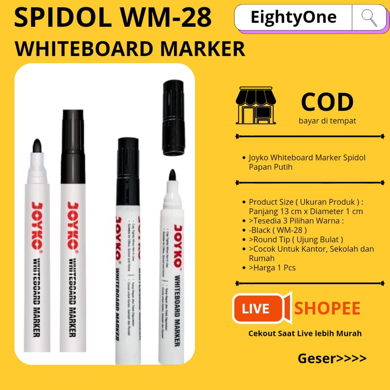 

1 Pcs - Joyko Whiteboard Marker Spidol WM-28 Papan Putih