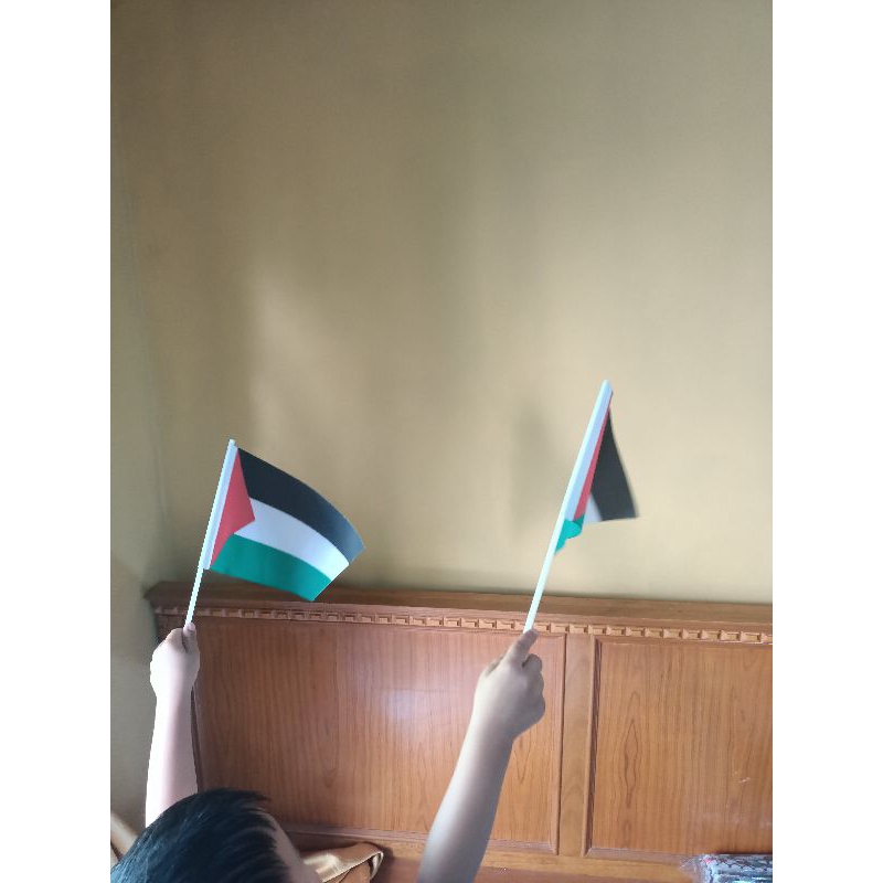 Bendera Tangan Palestina / Bendera Stik Palestina Tangkai Stik Pawai 22x15cm