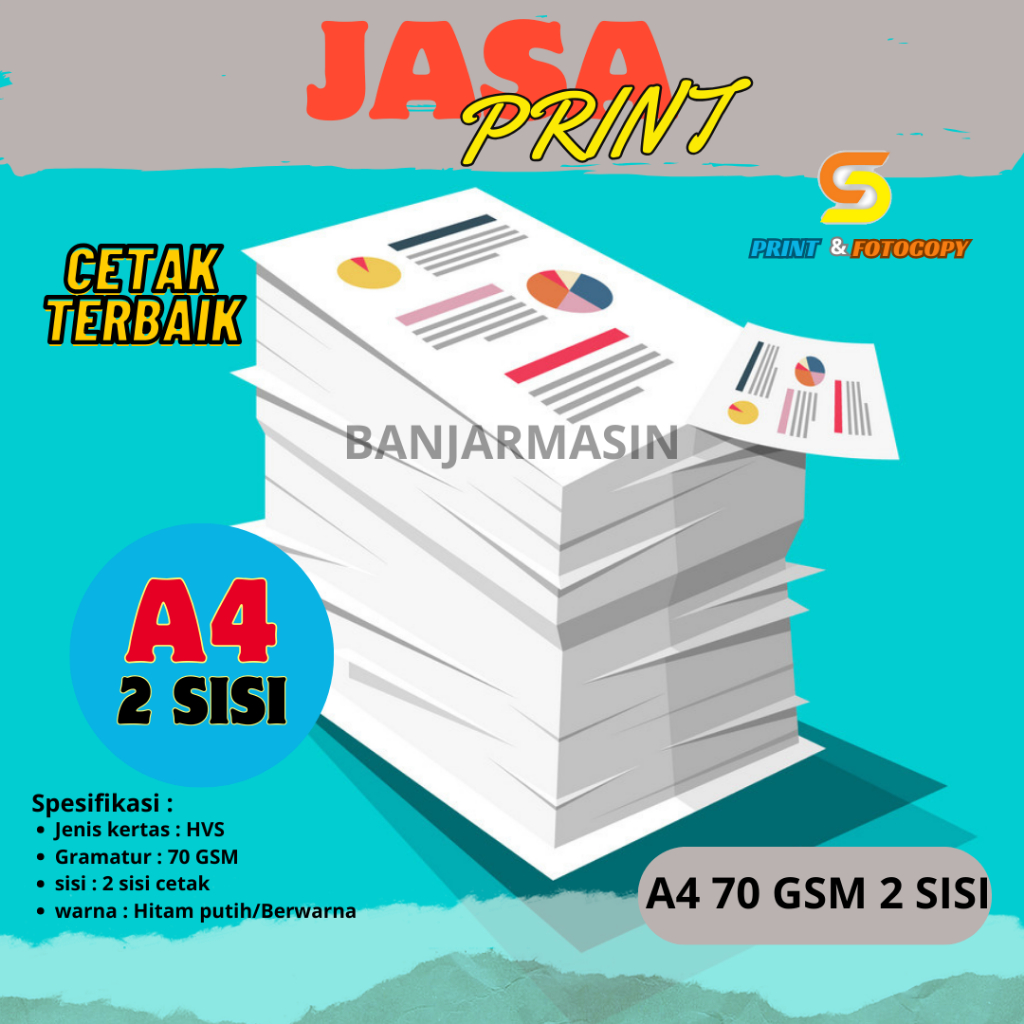 

Jasa Print Berwarna HVS A4 70 gsm 2 sisi saraba print solution
