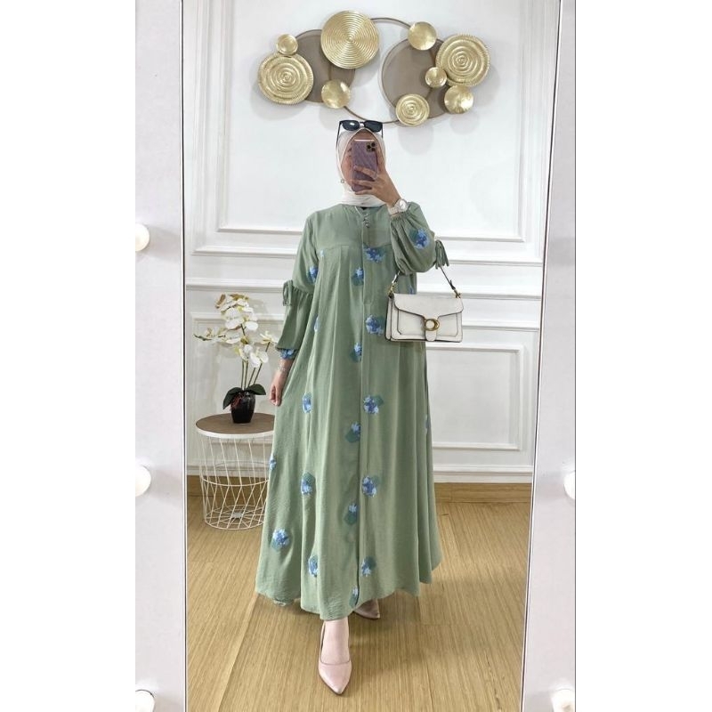 Fawziya Dress Gamis Crinkle Pompom