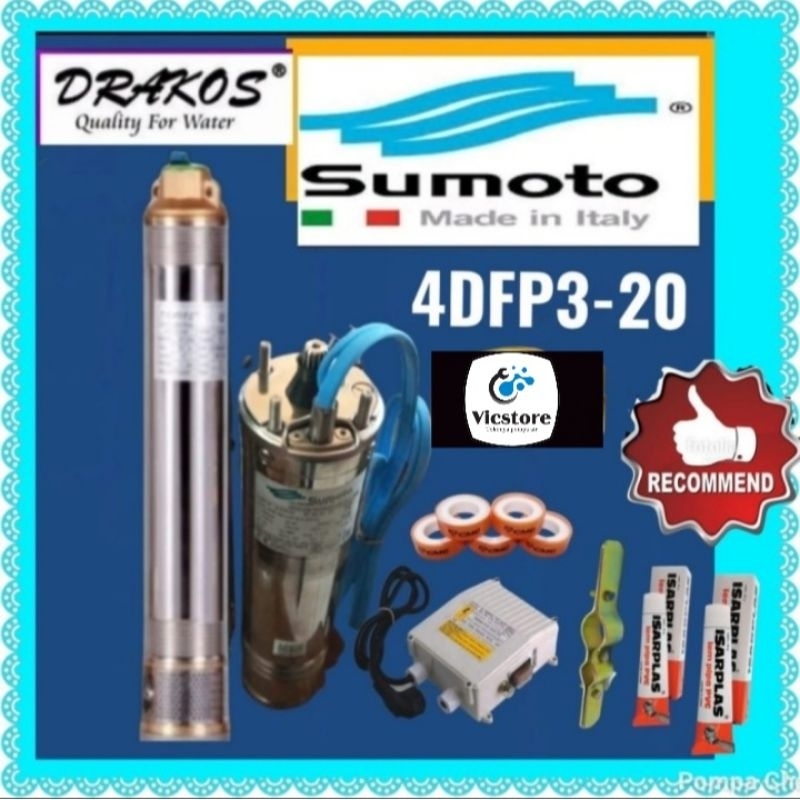 Pompa satelit 4" Sumoto 2hp 220v 4dfp3-20 submersible 1phase 4inch